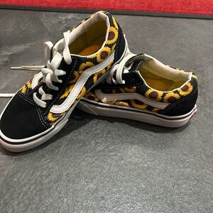 Vans Black and Yellow Sunflower Kids Sneakers